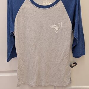 Men's Raglan Baseball Tee - Gray with Blue Sleeves